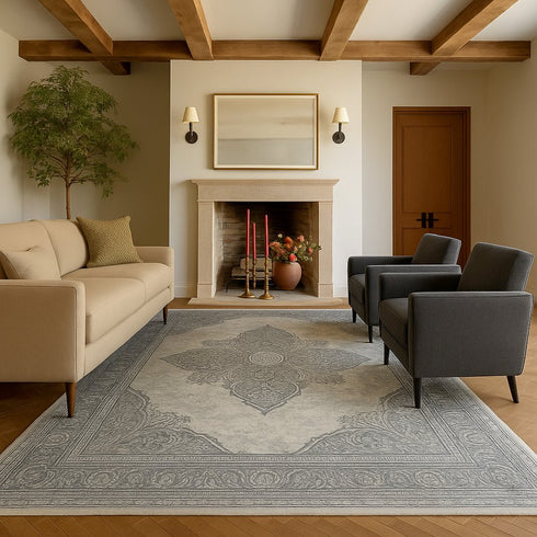 2' X 4' Gray Distressed Medallion Area Rug